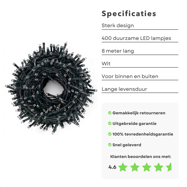Cheqo® Kerstboomverlichting - Micro Clusterverlichting - Kerstlampjes - Led Verlichting - Kerstverlichting voor Binnen en Buiten - 400 LED's - 8 Meter - Wit Clusterverlichting