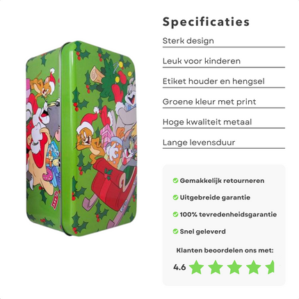 Cheqo® Tom & Jerry Kerstblikken - Voorraadbus - Voorraadpotten - Koektrommel - Kerstdecoratie - Tom en Jerry - 2 stuks Kerstdecoratie