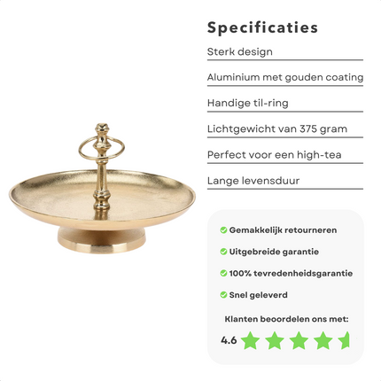 Cheqo® Gouden Etagère - Serveerplank - Serveertoren - RVS - 3 laags - Goud Etagere