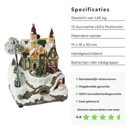 Cheqo® Kerstdorp met Rivier - Kersttafereel - Kerstdecoratie - Met LED Licht en Draaiende Kerstboom Kerstdorp
