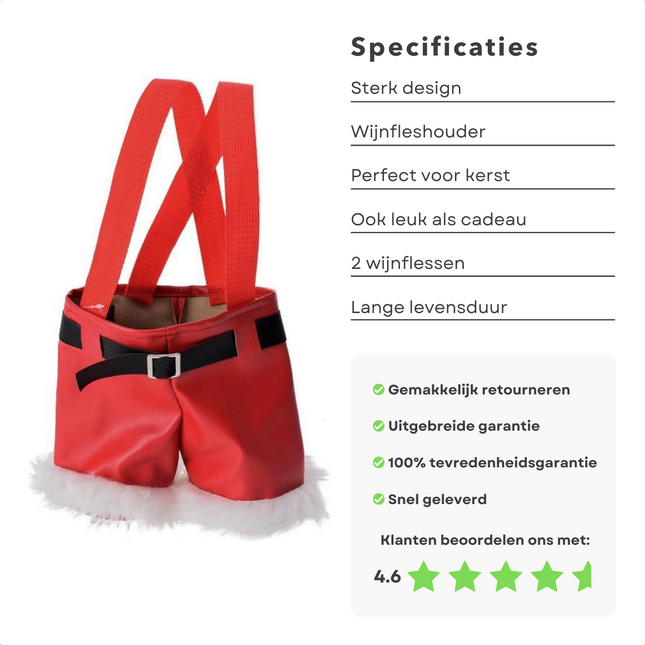 Cheqo® Kerst Wijnfleshouder - Flessentas - Flessendrager - Wijntas - Kerstdecoratie - Kerstbroek Boodschappentas