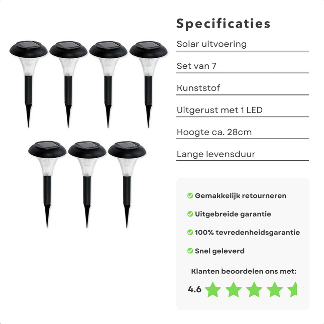 Cheqo® LED Grondspot - Waterdicht - Buitenverlichting - Buitenlamp - Padverlichting - Solar Tuinspot - Tuinverlichting met Zonnepaneel - Solarlamp - 28cm - 7 Stuks Grondspot