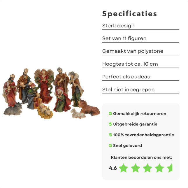 Cheqo® Kerststal Figuren - Kerststalfiguren - Kerstgroep - Kerstbeeldjes - 11-delig Kerststal