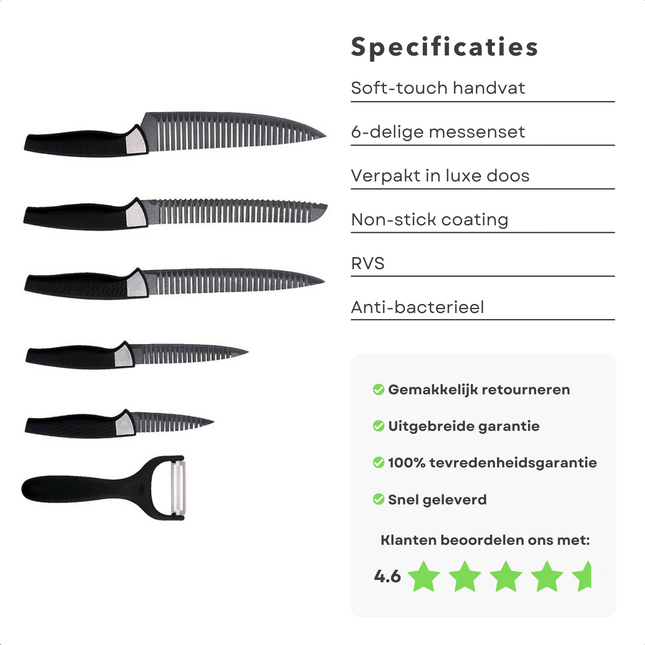 Cheqo® PRO Messenset met Chefmessen - Groentemessen - Vleesmessen - Dunschiller - RVS - Vaatwasserbestendig - Keukenmessen - Koksmessen Messensets