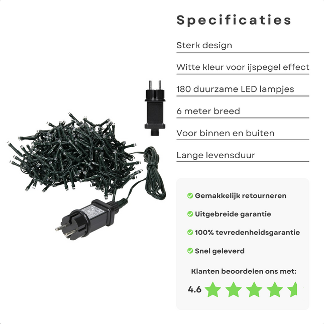 Cheqo® IJspegel Verlichting voor Buiten en Binnen - Lichtgordijn - Gordijnverlichting - Kerstverlichting - 180 LED - 6 Meter - Wit Lichtgordijn