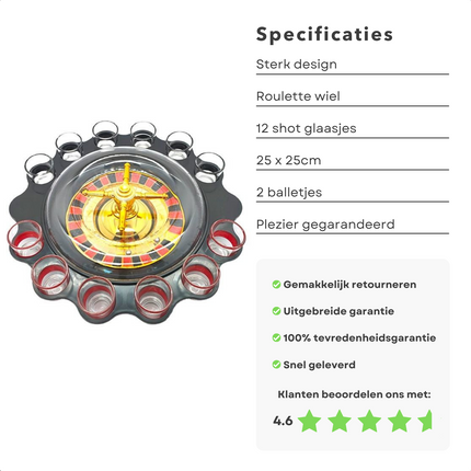 Cheqo® Roulette Drankspel - Roulette Tafel - Drankspelletje - Cadeau - Met 12 Shotglaajes Actiespellen