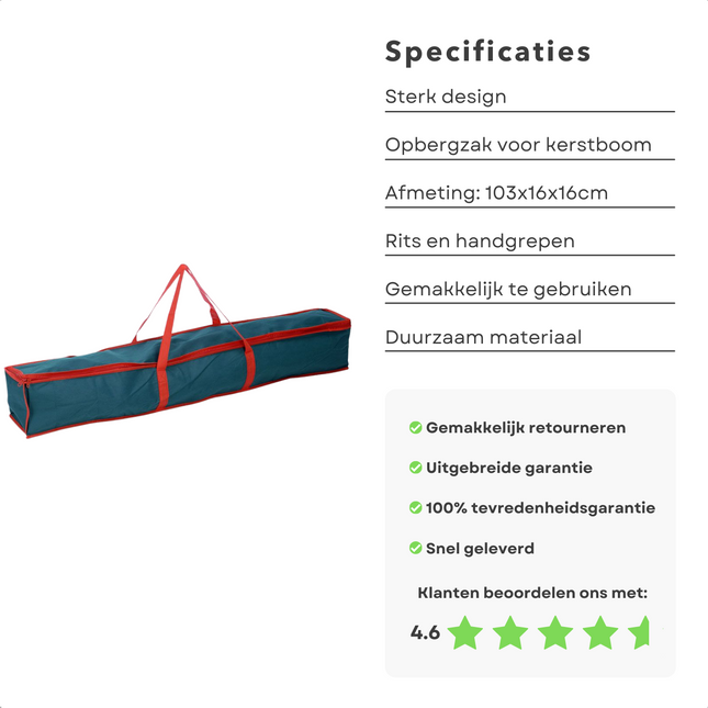 Cheqo® Luxe Opbergtas voor Kerstboom - Kerstbomen Opbergen - Kerstboom Tas - 103x16x16cm Opbergtas voor Kerstbomen