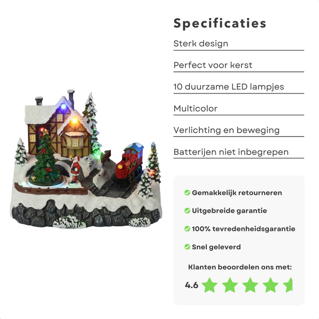 Cheqo® Kerstdorp met Trein - Kersttafereel - Treinstation - Kerstdecoratie - Met LED Licht en Bewegende Trein Kerstdorp