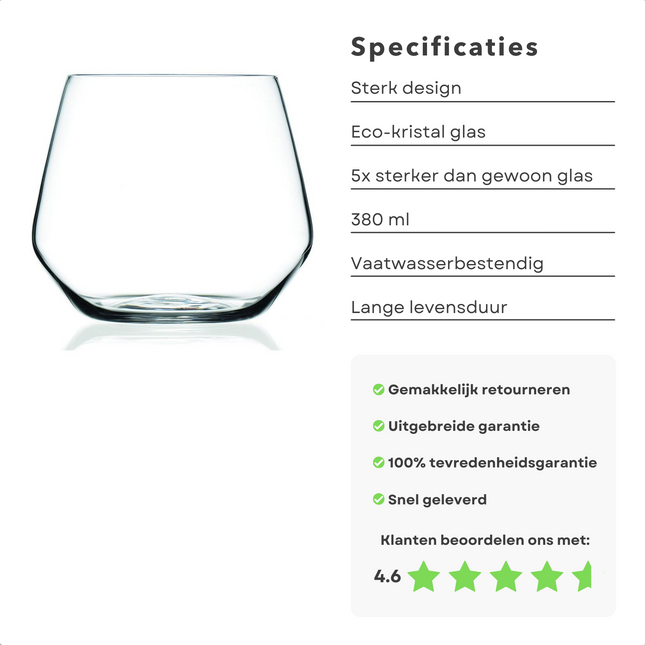 Cheqo® Luxe Kristal Waterglazen - Whiskeyglazen - Sapglazen - Drinkglazen van Kristalglas -380ml - 2 stuks Waterglazen