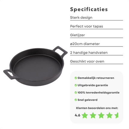 Cheqo® Tapas Cocottes - Braadpan - Gietijzeren Pan - Ovenschotel - Ø20cm Koekenpan