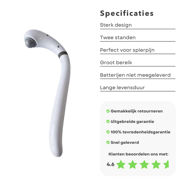 Cheqo® Massageapparaat - Vibrerend - Twee Standen - Massage Apparaat - 33cm Lang - Perfect voor Rug en Schouders - Spierpijn Massageapparaten