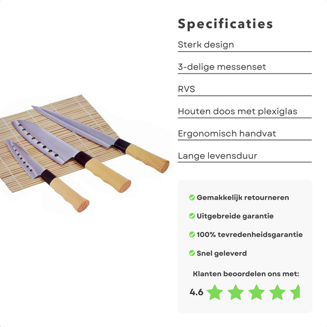 Cheqo® PRO Aziatische Messenset met Chefmes - Uitbeenmes - Groentemes - RVS - Vaatwasserbestendig - Keukenmessen - Koksmessen met Houten Kist Messensets