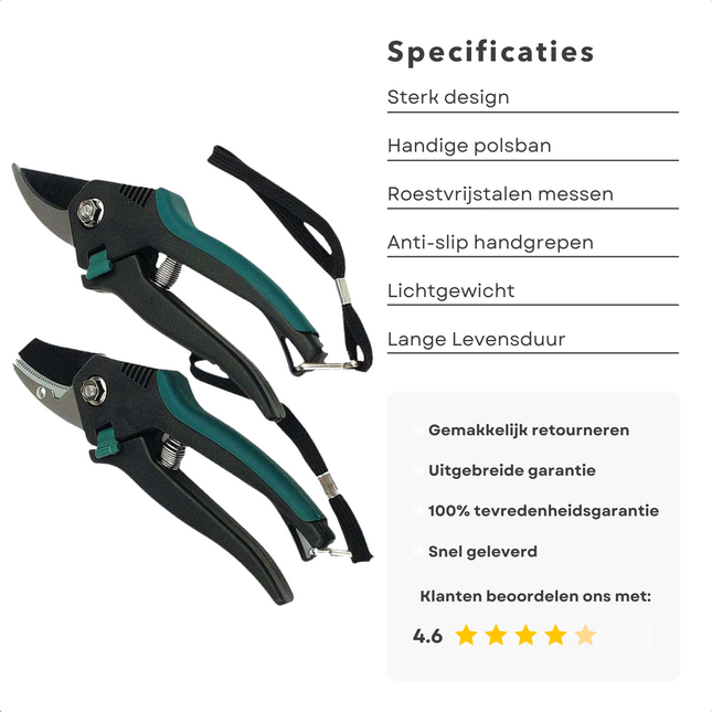 Cheqo® Snoeischaren Set - Snoeischaar - Bloemenschaar - RVS - Extra Grip - 15mm doorsnede - 2 Stuks Snoeischaar
