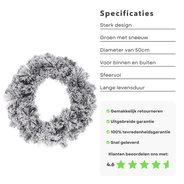Cheqo® Kerstkrans met Sneeuw - Krans - Kerstdecoratie - Kerstmis - Groen en Wit - ø50 cm Kerstkrans