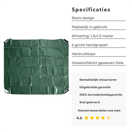 Cheqo® Tuinafvalzeil - Afdekzeil - Tuinafvalzak - Tuinafval Zeil - Bouwzeil - 150x150cm Tuinafvalzak