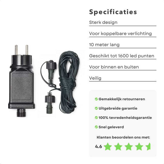 Cheqo® Adapter voor Koppelbare Kerstverlichting - Kerstlampjes - Kerstverlichting - 10 Meter - Voor Binnen en Buiten Kerstboomverlichting