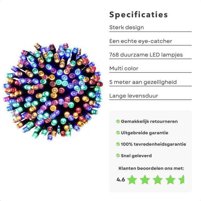 Cheqo® Kerstboomverlichting - Clusterverlichting - Kerstlampjes - Led Verlichting - Kerstverlichting voor Binnen en Buiten - 768 LED - 5.5 Meter - Multicolor Clusterverlichting