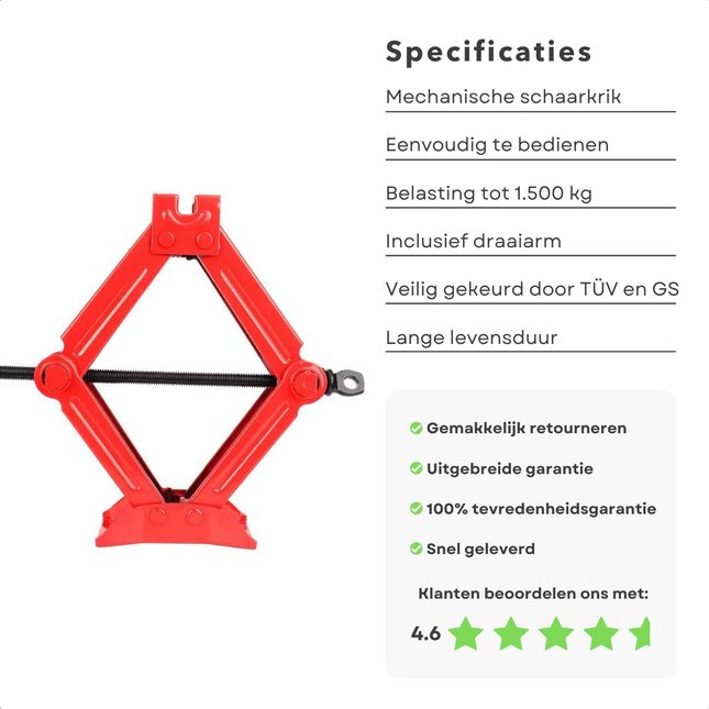Cheqo® PRO Schaarkrik - Mechanisch - 1500kg - 100mm Tot 350mm Verstelbaar - TÜV/GS Gekeurd Schaarkrik