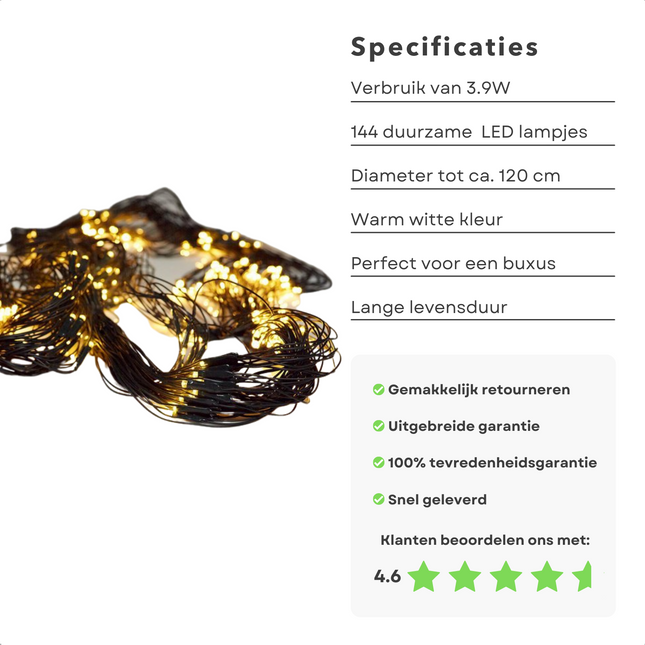 Cheqo® Buxus Netverlichting - Boomverlichting - Kerstverlichting - Lichtnet voor Binnen en Buiten - 144 LED - Warm Wit Lichtnet