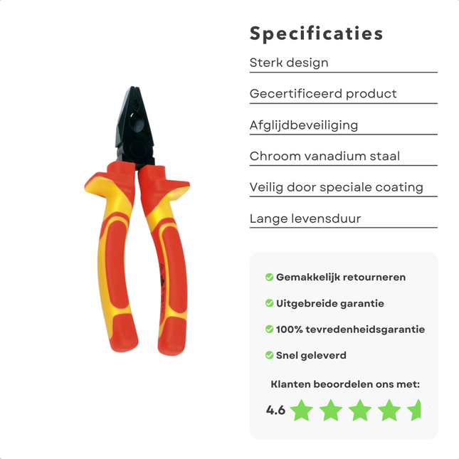 Cheqo® PRO Combinatietang - Knijptang - Kniptang - Softgrip - VDE Getest - 160mm Combinatietang