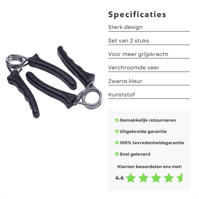 Cheqo® Kunststof Handtrainers - Handknijpers - Handgrippers - Handgrips - Knijphalter - Griptraining - Vingertrainer - Onderarm Trainer - Pols Trainer - 2 Stuks Handtrainer
