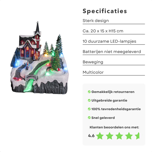 Cheqo® Kerstdorp met Kersthuisje - Kersttafereel - Kerstdecoratie - Met LED Licht - Kerk en Bewegende Kerstboom Kerstdorp