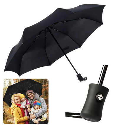 Cheqo® Vol-Automatische Paraplu - 95cm Diameter - Opvouwbaar - Automatisch Uitklapbaar - Drukknop Openen/Vouwen - Zwart Paraplu