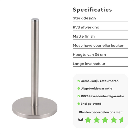 Cheqo® Keukenrolhouder - Rollenhouder - Anti-Slip - RVS Keukenrolhouder
