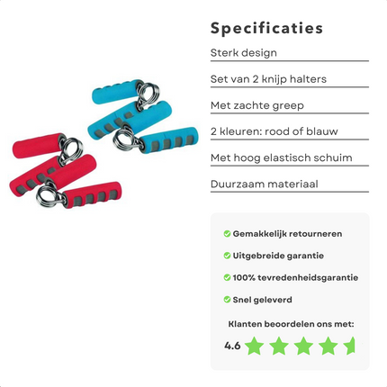 Cheqo® Handtrainers - Handknijpers - Handgrippers - Handgrips - Knijphalter - Griptraining - Vingertrainer - Onderarm Trainer - Pols Trainer - Knijphalters - 2 Stuks Handtrainer