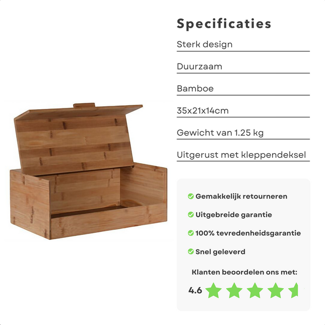 Cheqo® Bamboe Broodtrommel - Verhouddoos - Brooddoos - Brood Bewaren - 35x21x14cm broodtrommel