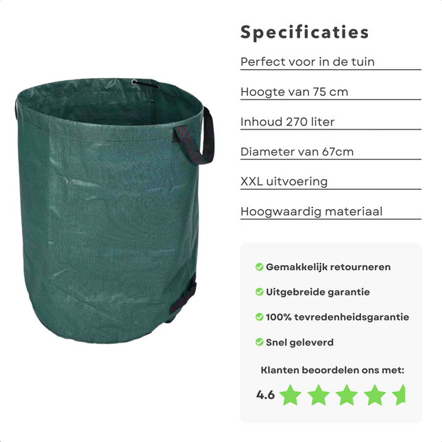 Cheqo® XL Tuinafvalzak - Tuinafval Zak - Tuinafvalemmer - Onkruidzak - Tuinieren - Groenafval Zak - 270 Liter Tuinafvalzak