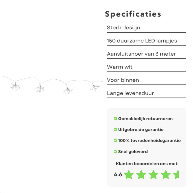 Cheqo® Lichtsnoer Vuurwerk - Fireworks - LED-Slinger - Tuinlampjes - Kerstverlichting - Kerstlampjes - LED Lichtsnoer - 6 Lichtclusters Lichtsnoer