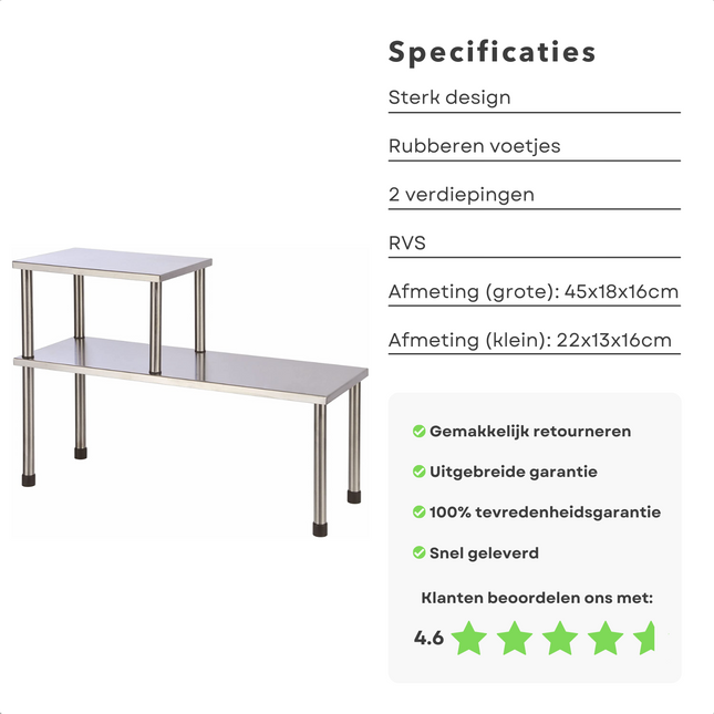 Cheqo® Luxe Keukenrek - Kruidenrek - Keuken Organiser - Aanrecht Organizer - 2 Delen - Multifunctioneel Gootsteenorganisers