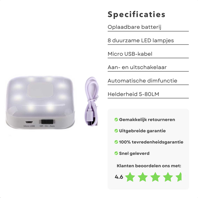 Cheqo® Multifunctionele Lamp - Kastlamp - Kastlampjes - Draadloze Kastverlichting - Keukenverlichting - Draadloze Lamp - Zelfklevend - Oplaadbaar - Met Schakelaar - Automatische Dimfunctie Kastverlichting