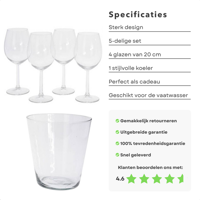 Cheqo® Luxe Wijnset - 4  Witte Wijnglazen met Wijnkoeler - Wijnglas - Wijn Set Wijnset