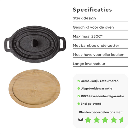 Cheqo® Tapas Cocottes - Braadpan - Ovenschotel - Gietijzer - Ø10cm Cocottes