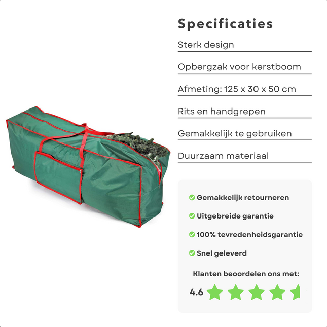 Cheqo® Luxe Opbergtas voor Kerstboom - Kerstbomen Opbergen - Kerstboom Tas - 125x30x50cm Opbergtas voor Kerstbomen