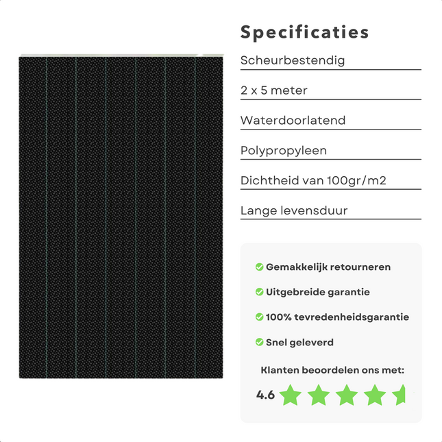 Cheqo® Anti Worteldoek - Gronddoek Tegen Onkruid - 2x5m - Bodembedekker - Voor Tuinen en Grondbestrating Worteldoeken