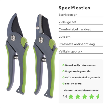 Cheqo® Snoeischaren Set - Snoeiset - Aambeeld Snoeischaar - ILAG® Coating - Koolstofstaal - 2 Stuks Snoeischaar
