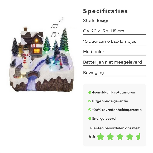 Cheqo® Kerstdorp met Kersthuisje - Kersttafereel - Kerstdecoratie - Met LED Licht - Sneeuwpop en Bewegende IJsbaan Kerstdorp