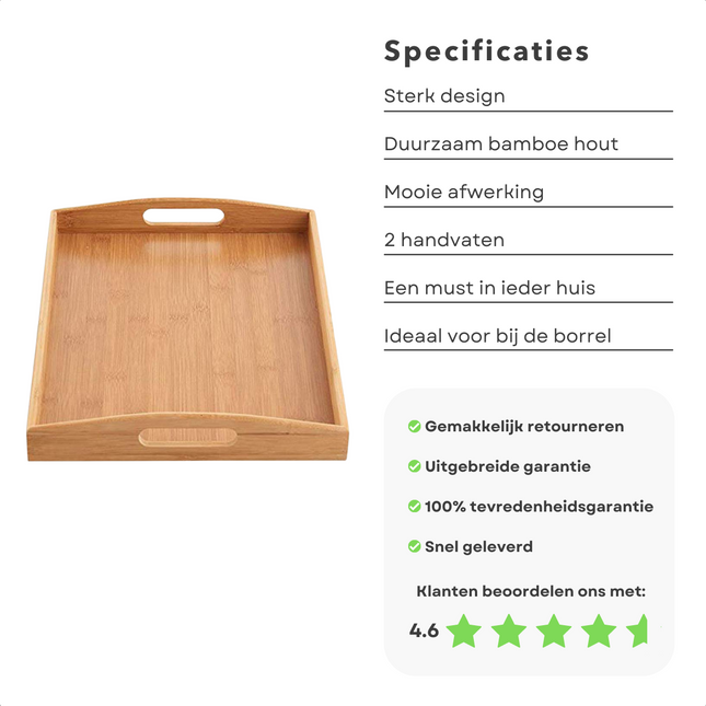 Cheqo® Bamboe Dienblad - Serveerplank - Ontbijt op Bed - 44x30cm Dienblad