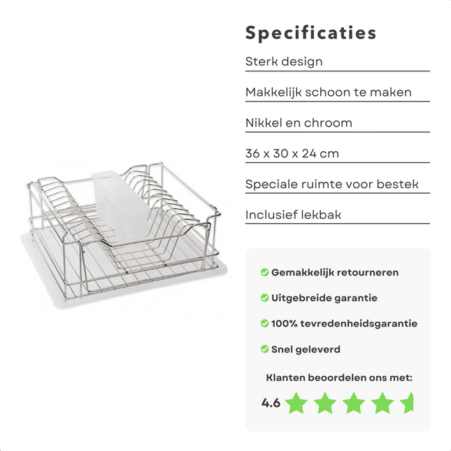 Cheqo® Afdruiprek met Lekbak - Inclusief Bestekbak - 2 Laags - Afwas - Afdruip Rek - 36x30x24cm Afdruiprek
