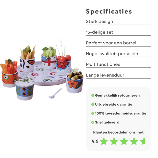 Cheqo® Serveerschaal - Tapas Schaaltjes - Tapasschaal - Borrelplank - Serveerplank - 13-delig Serveerschaal