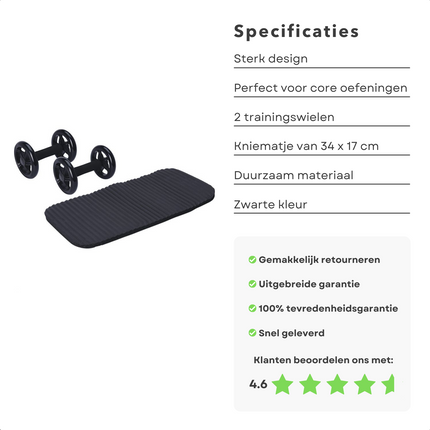 Cheqo® FIT Ab Wheel - Core Wheels - Buikspiertrainer - Buikspierwiel - Trainingswiel - Core Krachttrainers - 2 Stuks - Met Kniemat Buikspierwielen