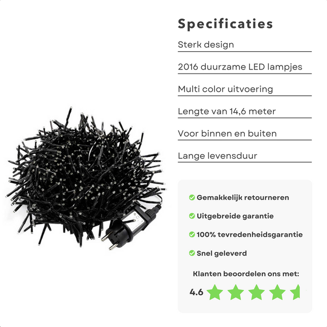 Cheqo® Kerstboomverlichting - Clusterverlichting - Kerstlampjes - Led Verlichting - Kerstverlichting - 2016 LED - 14.5 meter - Binnen en Buiten - Multicolor Clusterverlichting