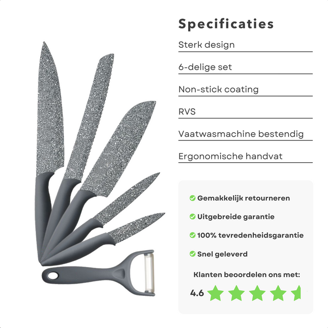 Cheqo® PRO Messenset met Chefmes - Broodmes - Santokumes - Universeel Mes - Schilmes - Dunschiller - RVS - Vaatwasserbestendig - Keukenmessen - Koksmessen - 5 Delig Messensets