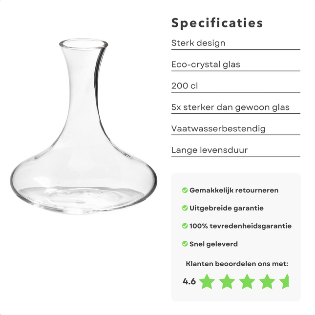 Cheqo® Luxe Decanteerder - Decanter - Decanteer Karaf - Wijn Karaf - Wijnkaraf - Wijnbeluchter - 2 Liter - Kristalglas Decanteerder