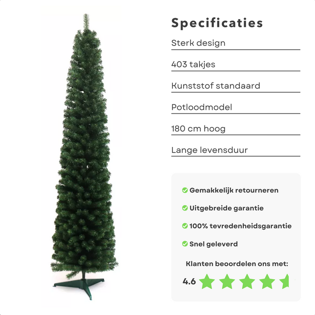 Cheqo® Luxe Kunst Kerstboom - Smalle Kunstkerstboom - Kerstdecoratie - ø75cm - 403 Takjes - 180 cm Kunstkerstbooom
