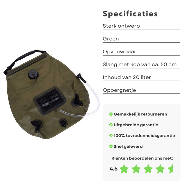 Cheqo® Campingdouche met Thermometer - 20 Liter - Outdoor Douche  - Buitendouche - Douche voor Camping - Zonnedouche - Waterzak - Douchezak - Groen Campingdouches