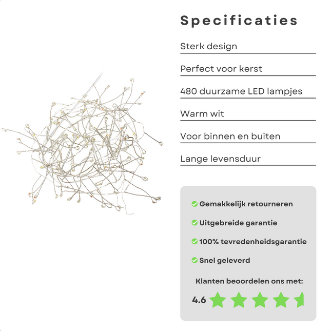Cheqo® Kerstverlichting - Kerstboomverlichting Zilverdraad - Lichtsnoer - Clusterverlichting - Voor Binnen en Buiten - 480LED - Warm Wit Kerstboomverlichting